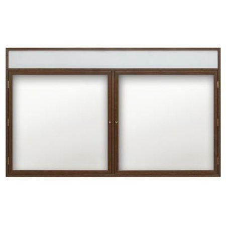 UNITED VISUAL PRODUCTS 60"x36" 2-Door Enclosed Wet/Dry Erase, Header, White Board/Cherry UV854DH-CHERRY-WHTPORC